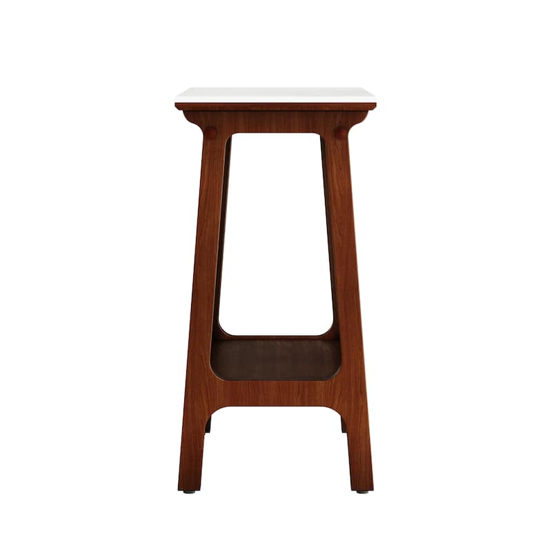 Roomfitters Retro Reddish Brown Slate End Table, Slim Narrow MDF Nightstand, Storage Shelf, Walnut