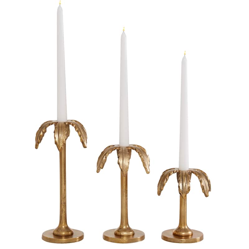 Aluminum Metal Candle Holder - Set of 3 Gold - Roche River Decor - 5"W x 4"L x 10"H