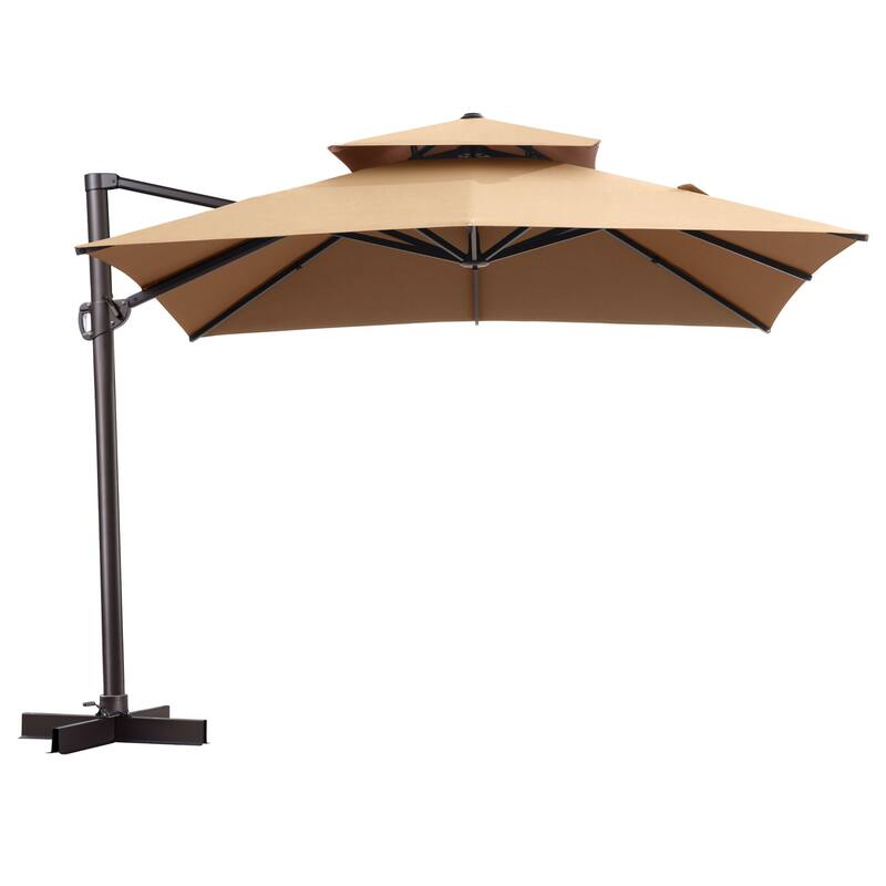 VredHom Patio Cantilever Offset Umbrella 360 degrees Rotation - Tan