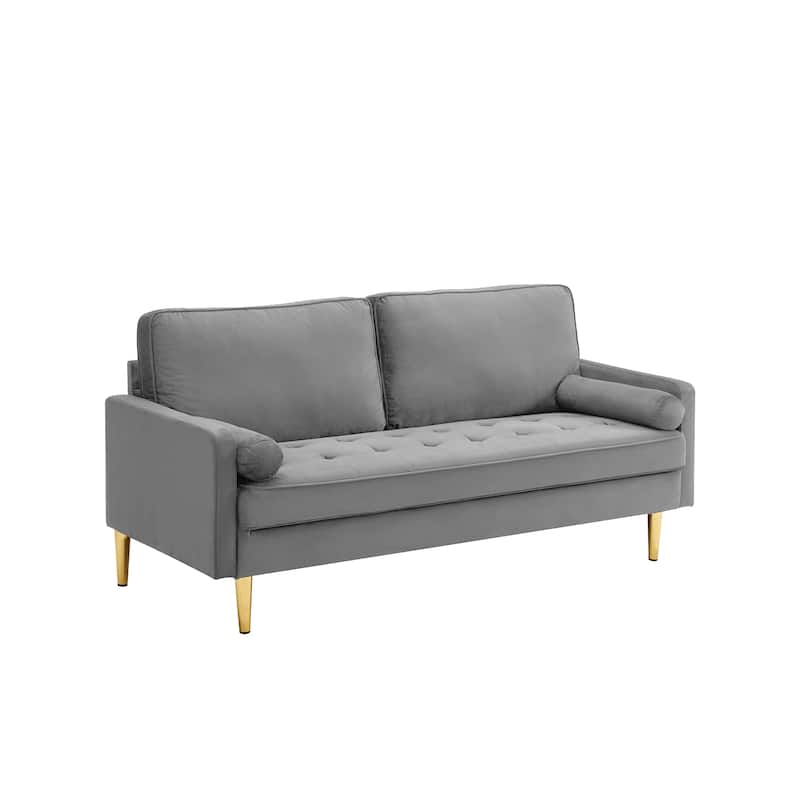 Velvet Loveseat Upholstered Corner Sofa Tufted Couch with 2 Cylindrical Pillow for Living Room 2-seat Armchair