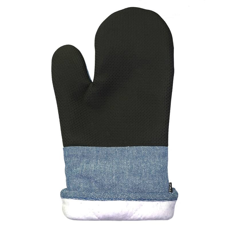 Denim Blue Heat Resistant Thick Soft Quilted Lining Kitchen Oven Glove Mitts With Neoprene - 1 Pair
