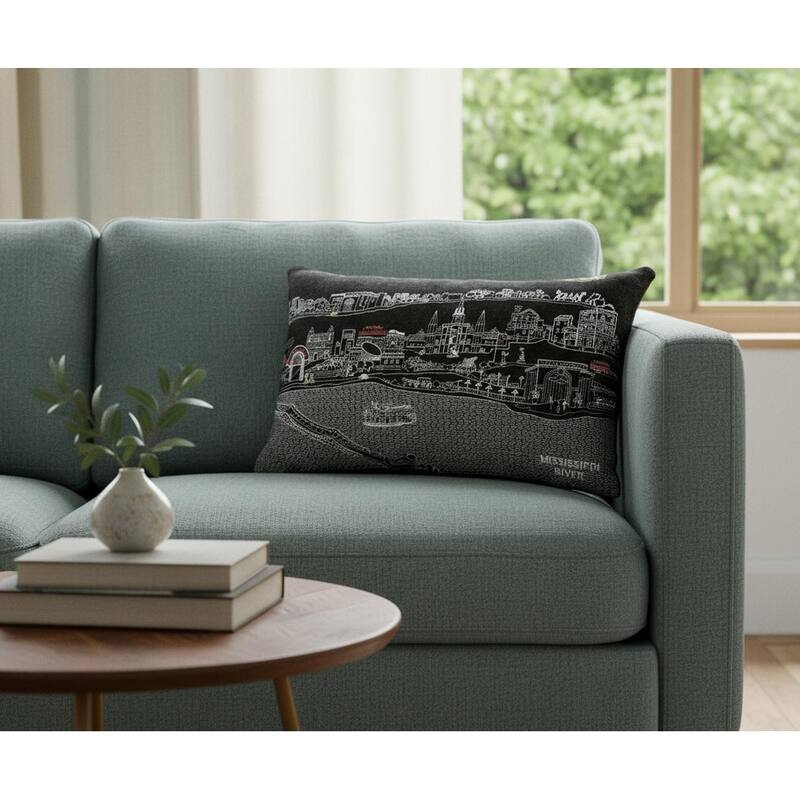 HomeRoots 14" X 24" Dark Gray And White New Orleans Nighttime Skyline Lumbar Decorative Pillow