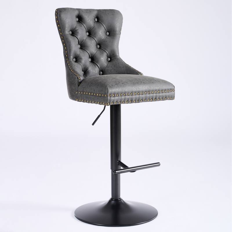 Ostweer Furniture Aged Retro PU Swivel Barstools - Olive Green Set of 2