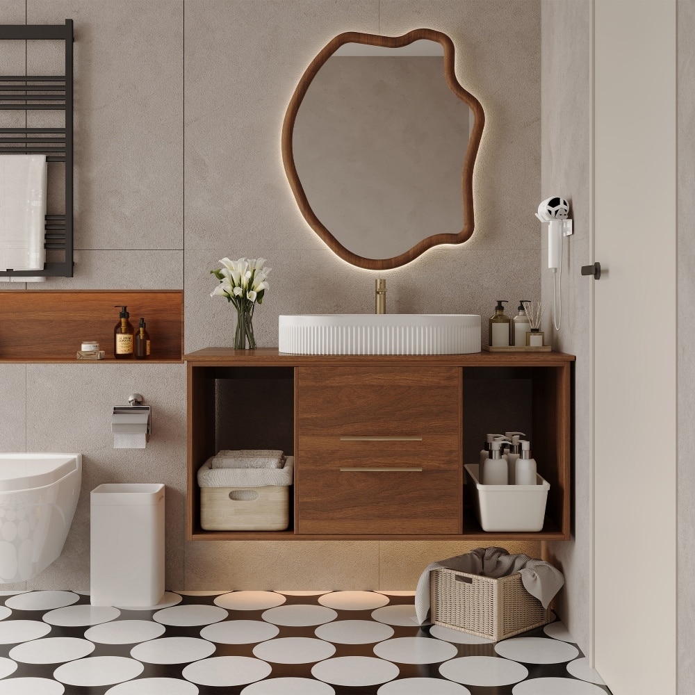 39.4" Modern Wooden Wall-Mounted Bathroom Vanity with Ceramic Sink