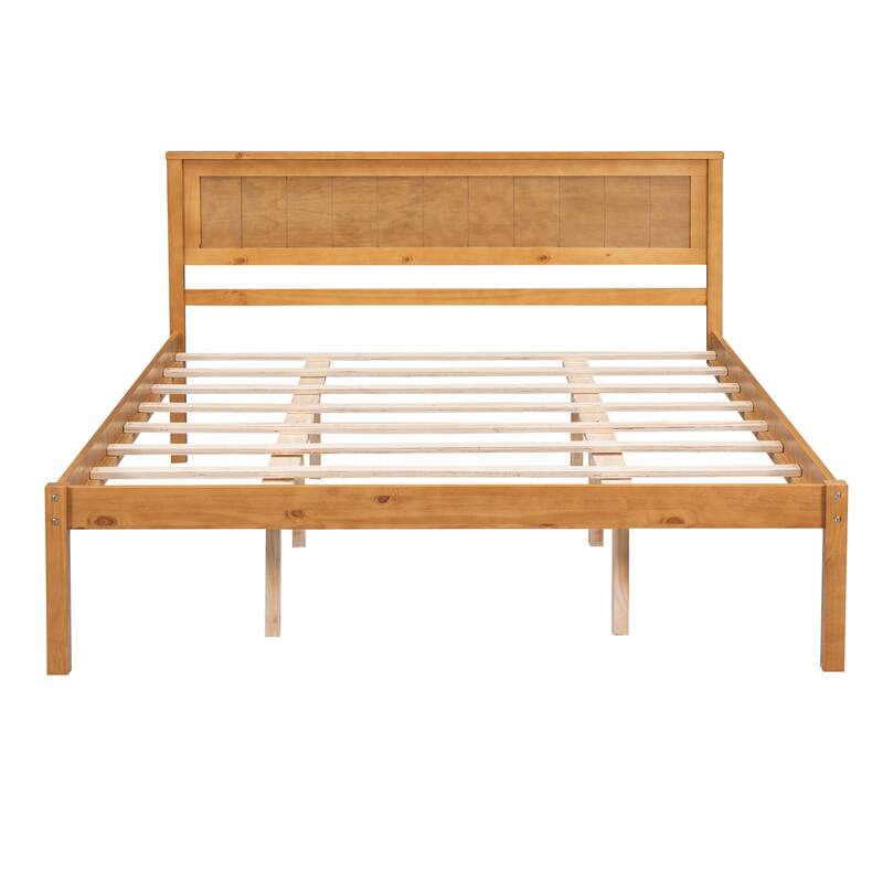 Classic Platform Bed Wood Bed with Headboard, Solid Wood Platform Bed Frame with Strong Slats Support/No Box Spring Needed