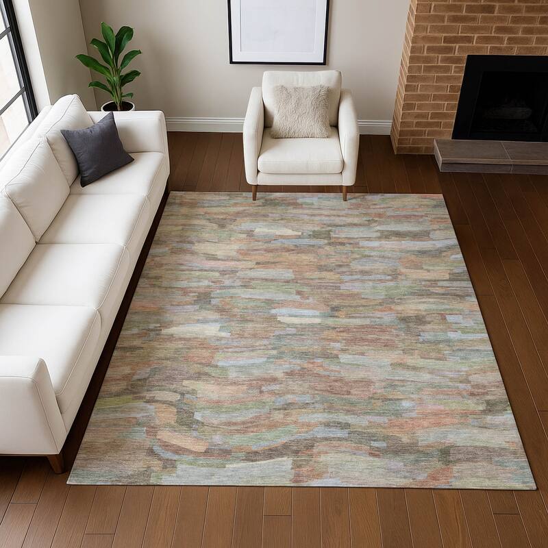 Machine Washable Indoor/ Outdoor Abstract Rock Chantille Rug