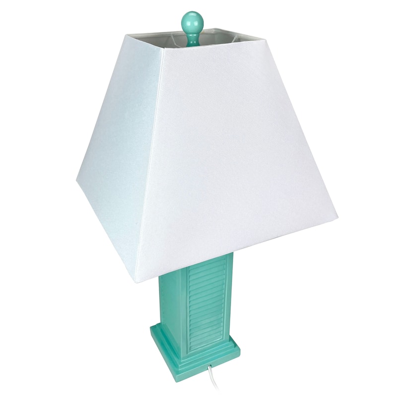 Seafoam Green Shutter Table Lamp 24In Glossy Base 120V 60W Coastal Decor - 24.25 X 13 X 13 inches