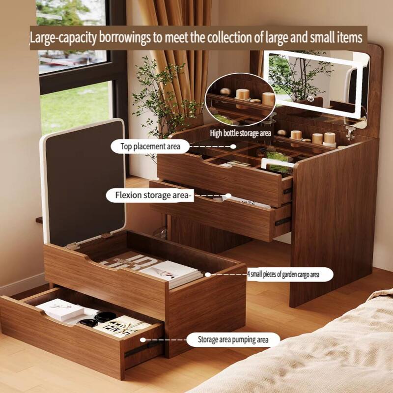 3-in-1 Vanity Desk with Flip-Top Mirror, Glass Top Makeup Table with Drawers & Stool, Compact Dressing Table for Bedroom