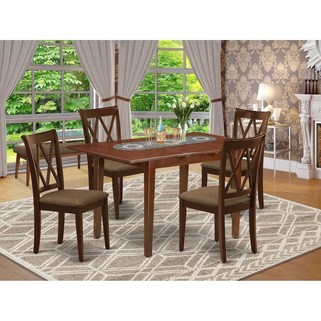5-Piece Mahogany Finish Solid Wood Top - Rectangular Dining Room Set - Seats 4
