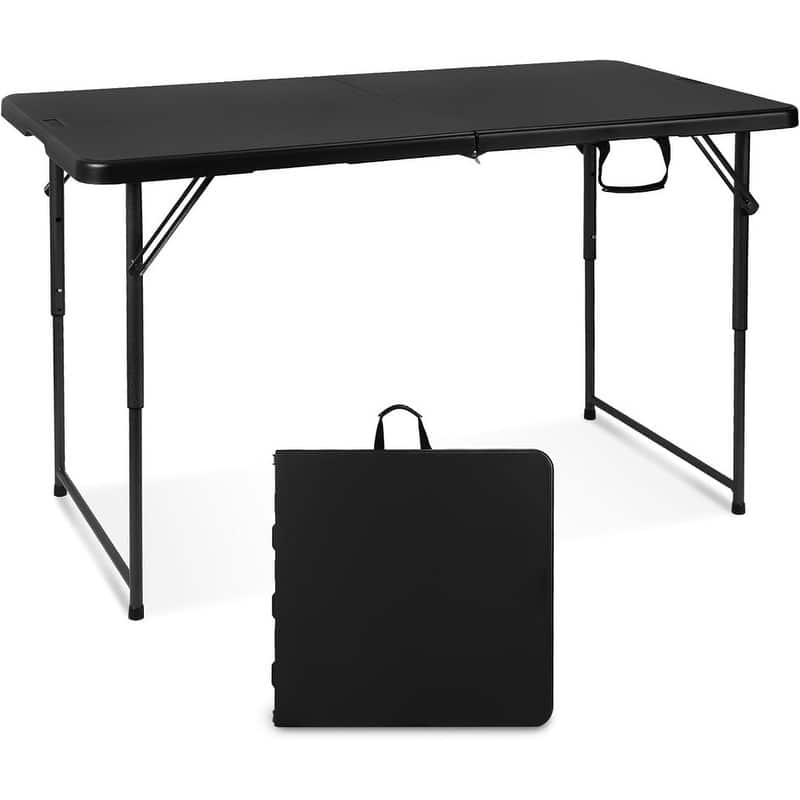 4 Foot Portable Heavy Duty Plastic Fold-in-Half Utility Table - Black