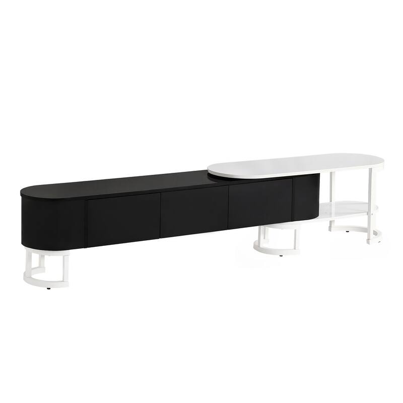 67.7"-76.4" Modern TV Stand with Adjustable Length & Height, 3 Storage Drawers, Metal Legs for Living Room