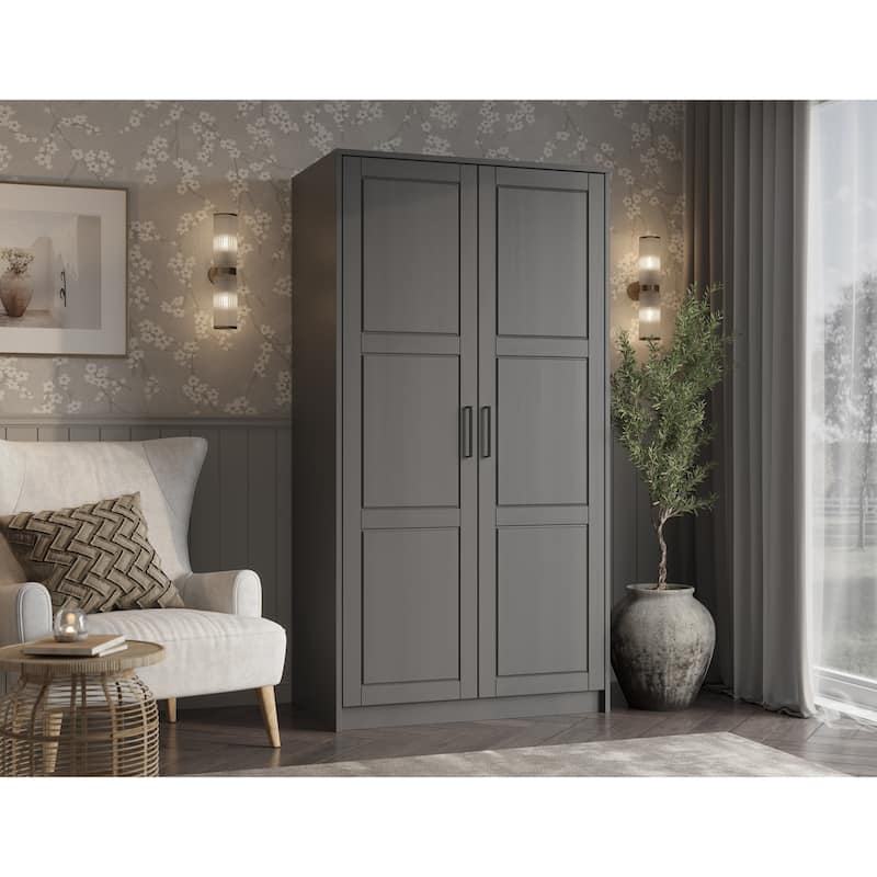 Palace Imports 100% Solid Wood 2-Door Urban Wardrobe Armoire with Solid and Mirrored Doors