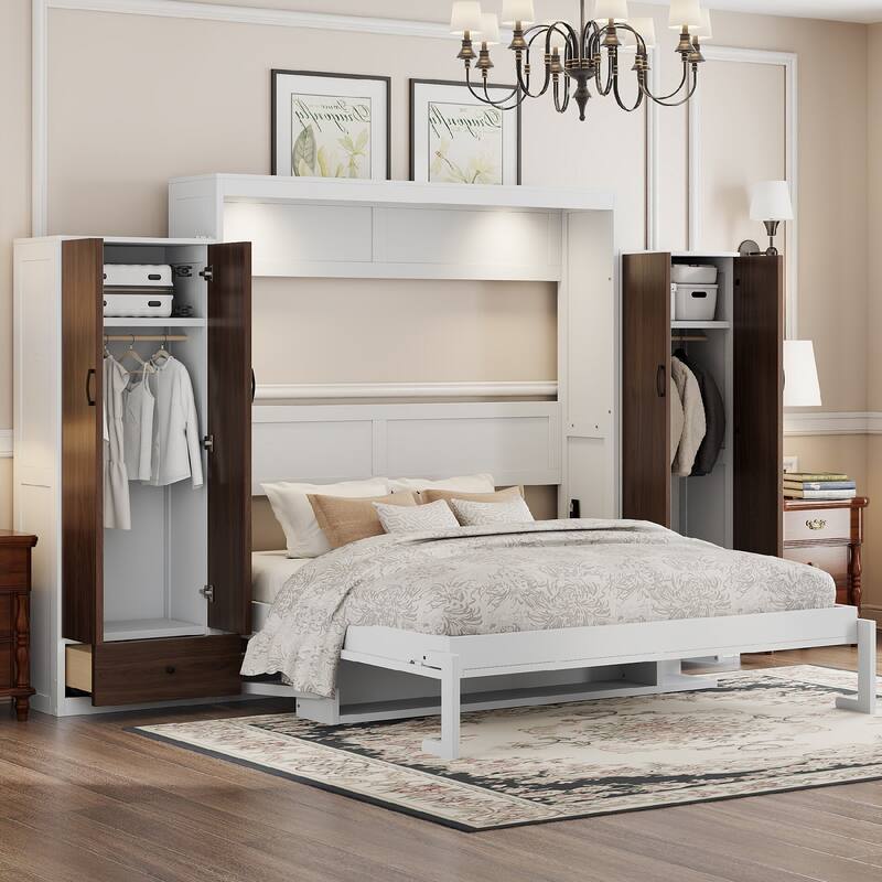 Murphy Bed Wall Bed with Closet ,Drawers and Table - Queen