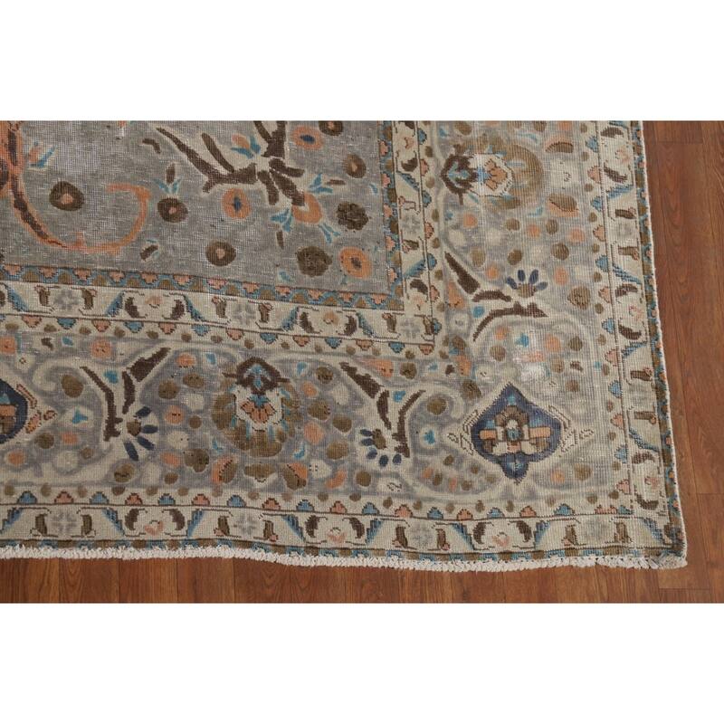 Distressed Tabriz Vintage Persian Area Rug Handmade Wool Carpet - 9'9" x 12'6"