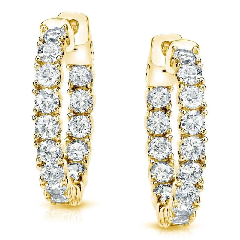 Auriya 14k Gold 3 carat TW Medium Inside-Out Diamond Hoop Earrings - 0.86-inch (J-K, I1-I2) - Yellow Gold