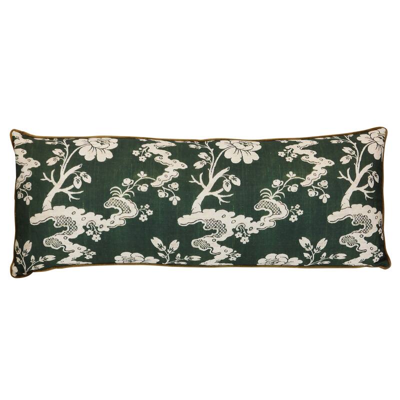 StyleCraft Emerald Blooming Garden Chinoiserie Pillow - Deep Emerald Green