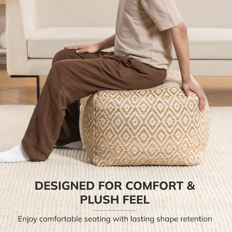 Jani 22-inch Ottoman Pouf - Handcrafted Handmade Ottoman for Seating, Footrest, Home Decor for Living Room, Bedroom