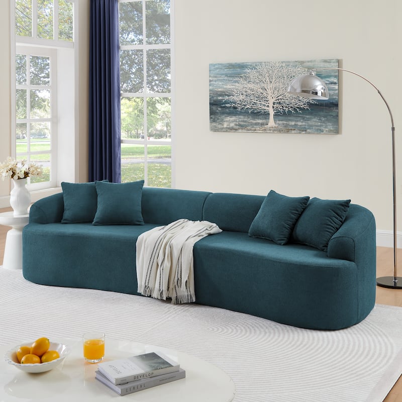 GDFStudio - Ami Curved Compressed Modular Sectional Sofa in Lamb's Wool Fabric - Blue