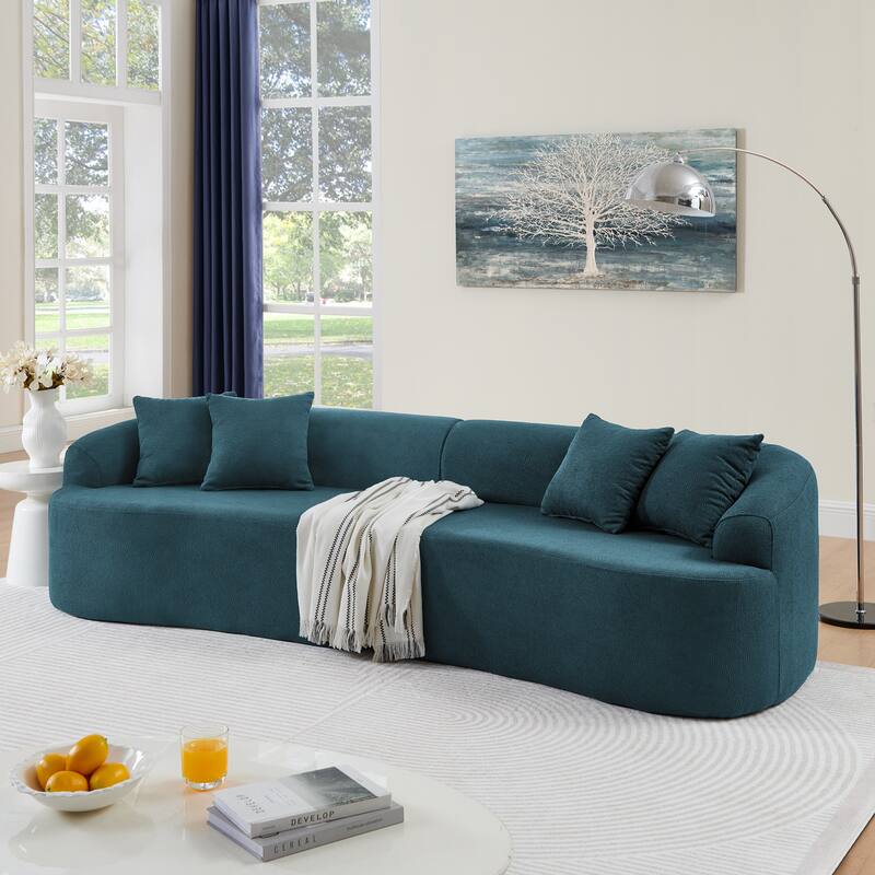 Roomfitters Curved Modular Sectional Sofa in Lamb's Wool Fabric, Modern Compressed Sofa No Assembly, Cozy for Living Room - Blue