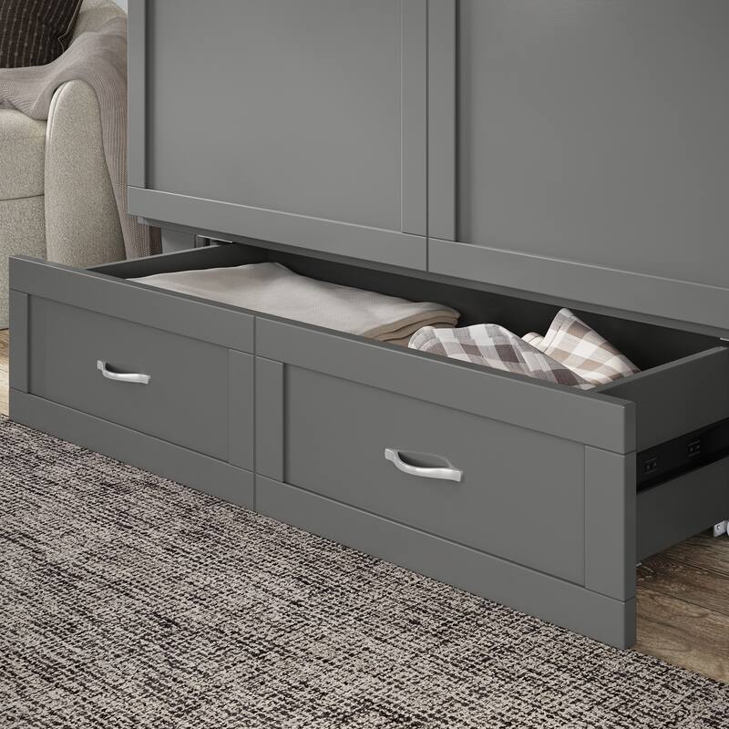 Chelsea Queen Murphy Bed Chest with 6" Mattress, Storage Drawer & Built-In Charger in Grey