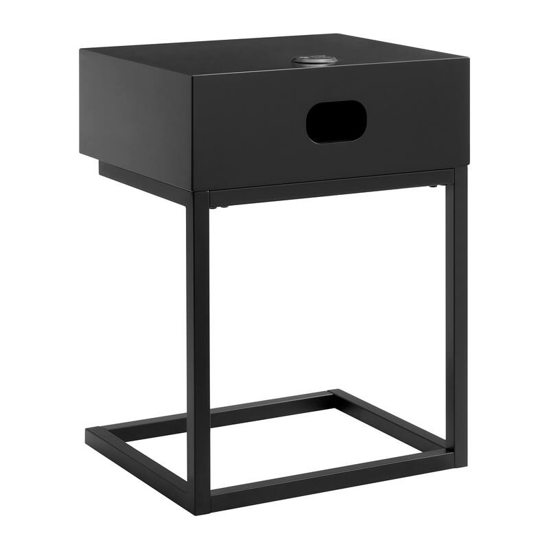 Daeg Smart Side Table in Matte Black with American Walnut Veneer Drawer