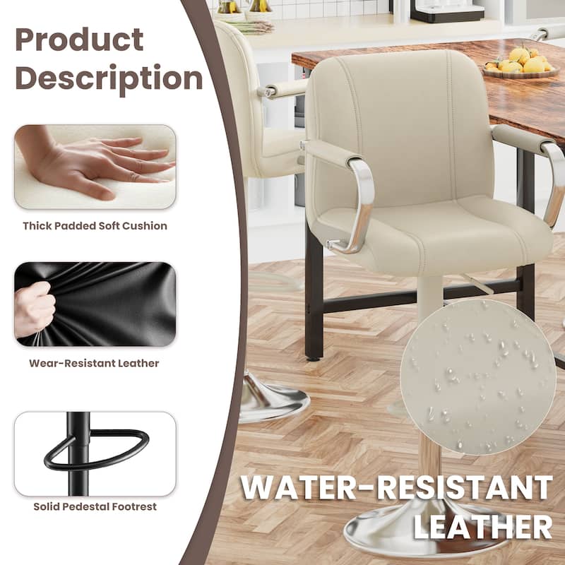 Swivel Bar Stools with Back Support - Adjustable Height Counter Stools for Kitchen Island & Home Bar