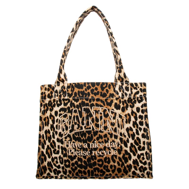 Ganni Large Shopper Tote in Leopard Print - Leopard