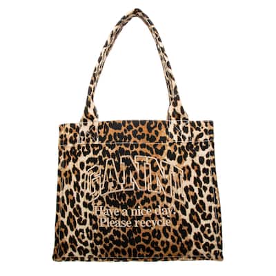 Ganni Large Shopper Tote in Leopard Print