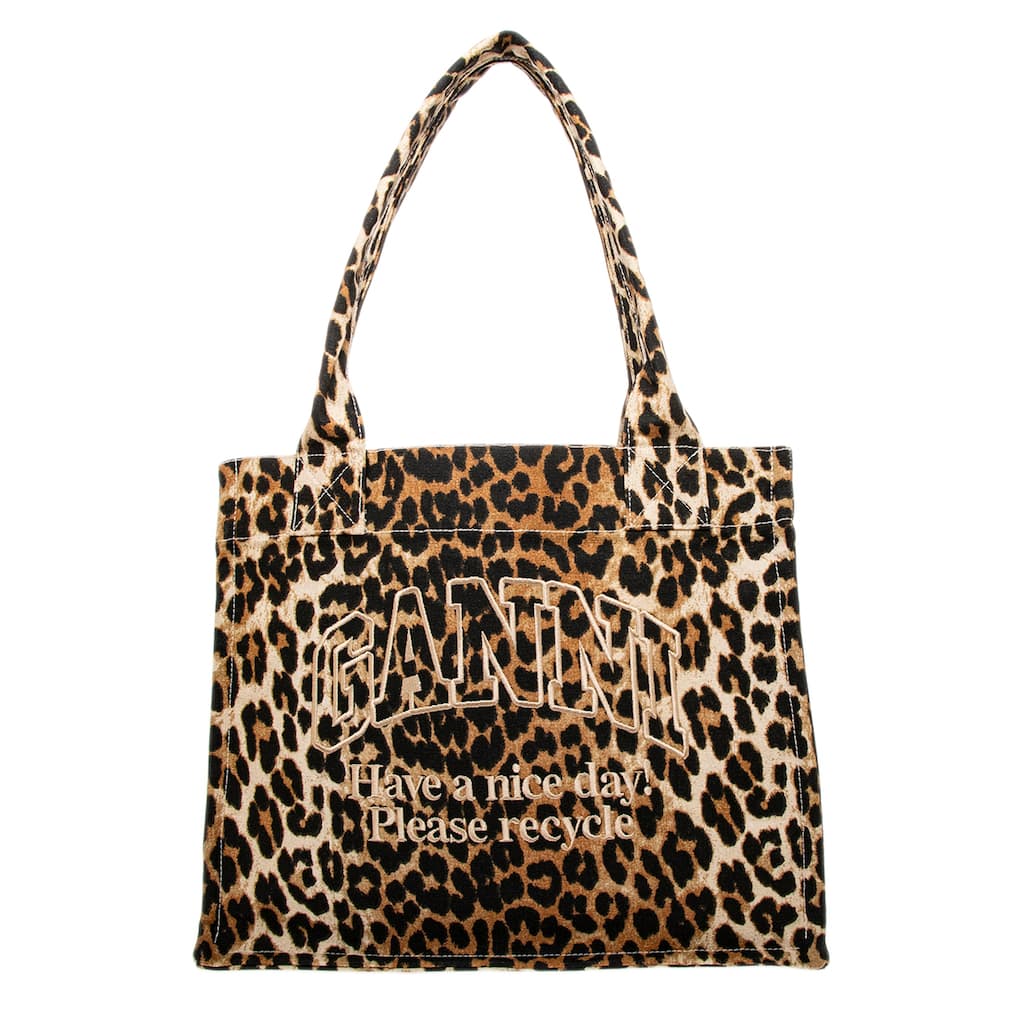 Ganni Large Shopper Tote in Leopard Print