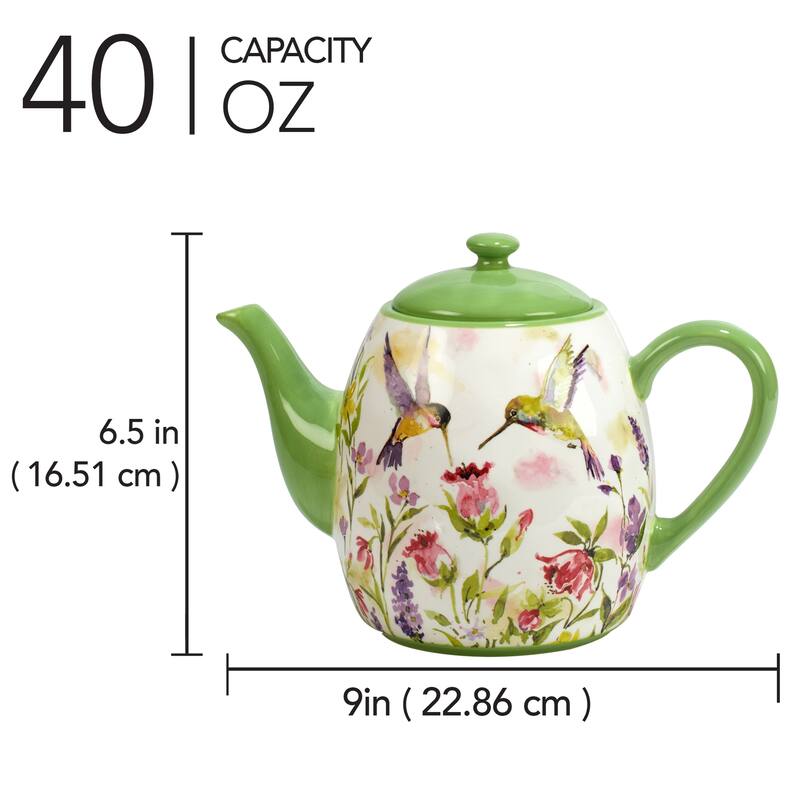 Certified International Hummingbirds Teapot, 40 oz - 9" x 5.25" x 6.5"