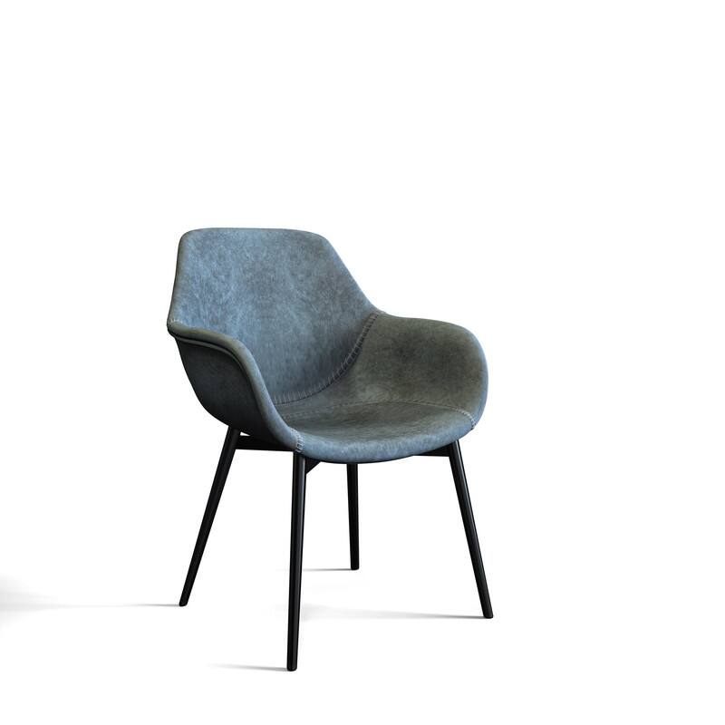 Markley Mid-Century Modern Upholstered Distressed Leather Dining Chair with Comfy Curved Seat & Strong Powder-Coated Metal Legs