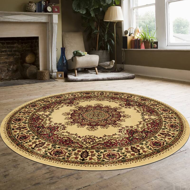 Admire Home Living Caroline Traditional Medallion Area Rug - 5'3" Round/Surplus - Ivory
