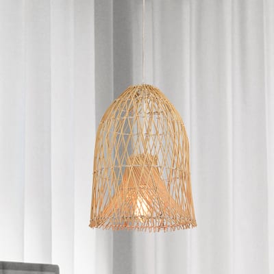Ethan Cream 1-Light Rattan Cage Basket Pendant Light