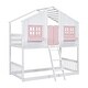 preview thumbnail 8 of 11, Pink+White Twin over Twin Wood House Bunk Bed with Roof and Ladder