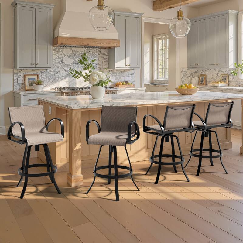 VredHom Outdoor Patio All-Weather Aluminum Swivel Sunbrella Fabric Dining Chairs Bar Stools