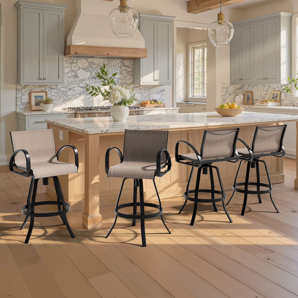 VredHom Outdoor Patio All-Weather Aluminum Swivel Sunbrella Fabric Dining Chairs Bar Stools