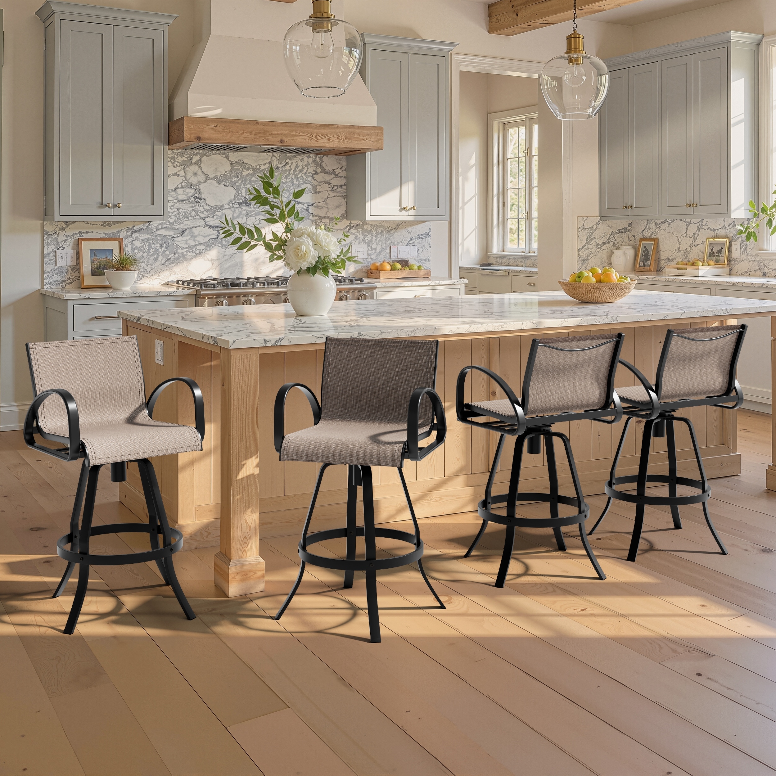 VredHom Outdoor Patio All-Weather Aluminum Swivel Sunbrella Fabric Dining Chairs Bar Stools