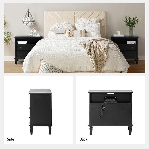 Kamilo Traditional 28.25 inch Wide Nightstand Table Open Storage with Built in Charging Station and 2 Drawers by HULALA HOME On Sale Bed Bath Beyond 36827777