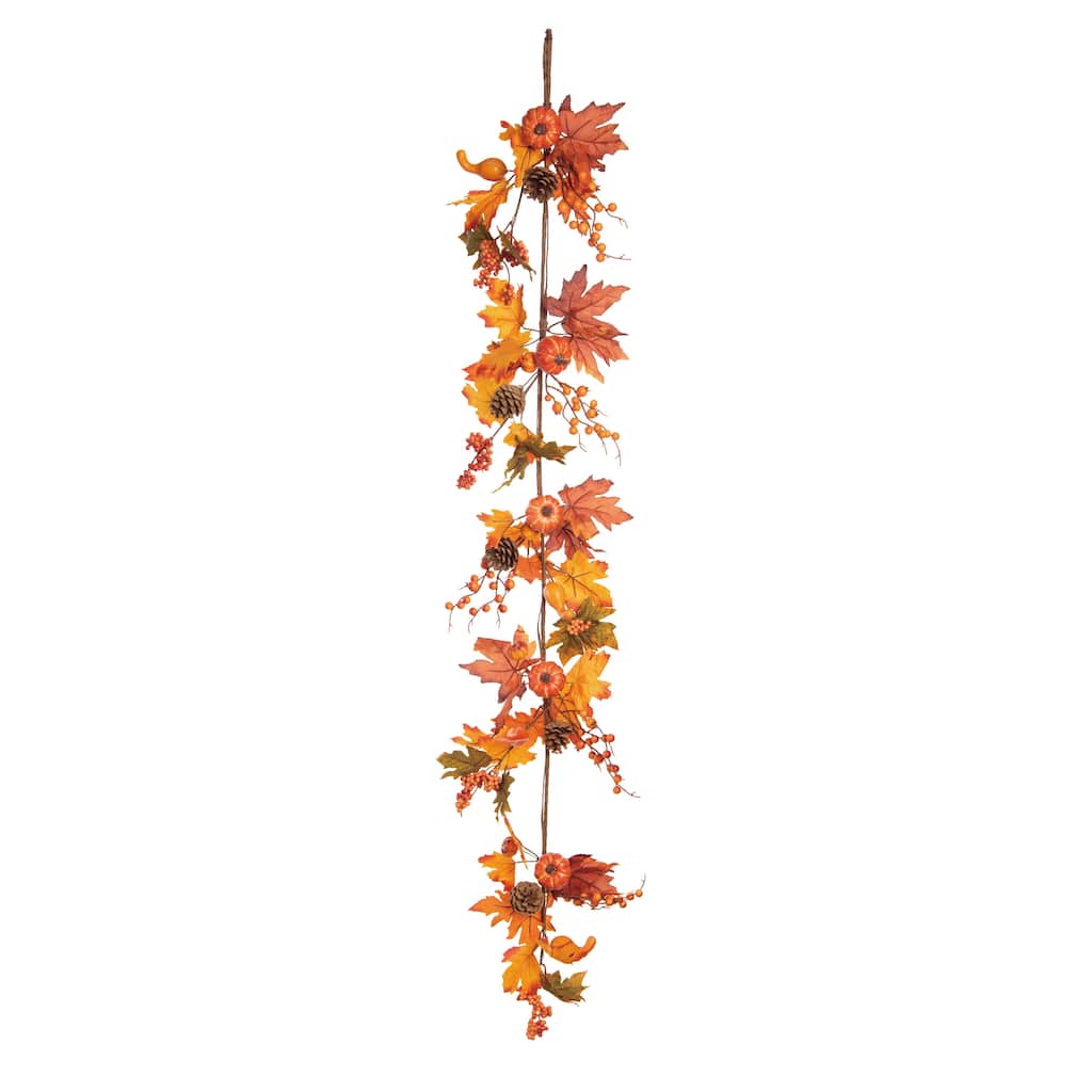 Transpac Fabric 60 in. Orange Harvest Leaf and Berry Garland