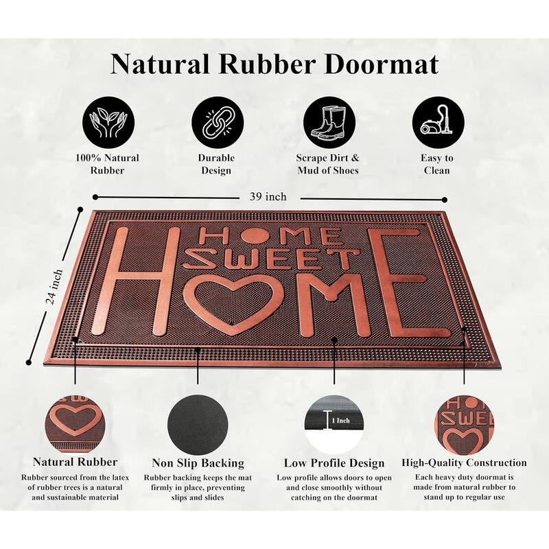 A1HC Home Sweet Home Rubber Pin Mat Heavy Duty Doormat, Copper - 24"x39"