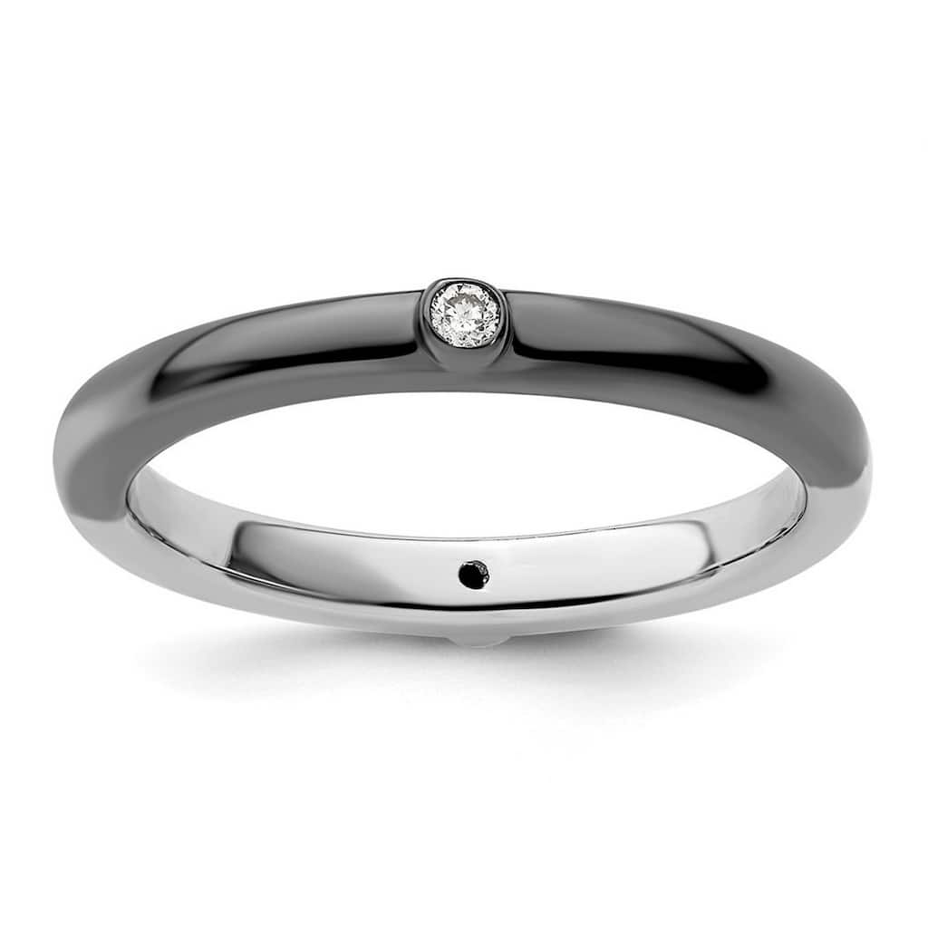 Curata 2.25mm 925 Sterling Silver Bezel Reversible Ruthenium plating Stackable Expressions Polished Half White Black Diamond