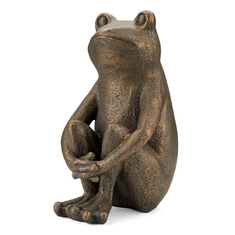 Glitzhome 12''H Resin Bronze Squatting Sitting Frog Statue