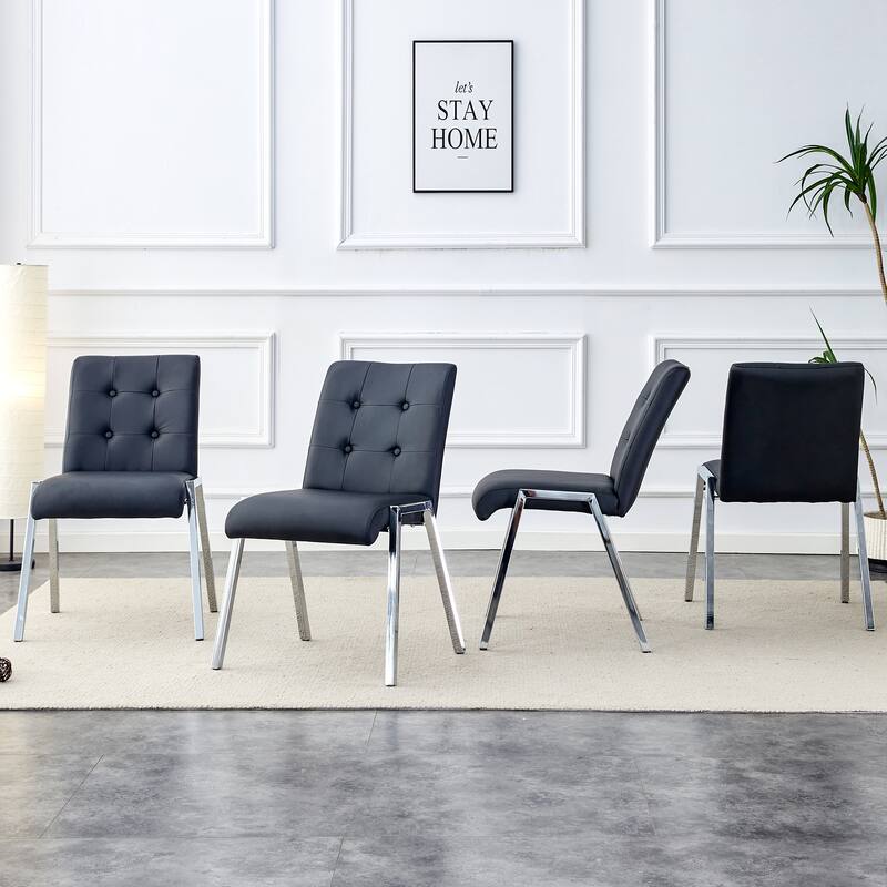 Armless High Backrest Dining Chair with Electroplated Metal Legs