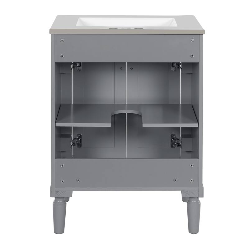 24'' Bathroom Vanity With Top Sink, 2-Tier Modern Bathroom Storage Cabinet, Single Sink Bathroom Vanity, Large Storage Shelves