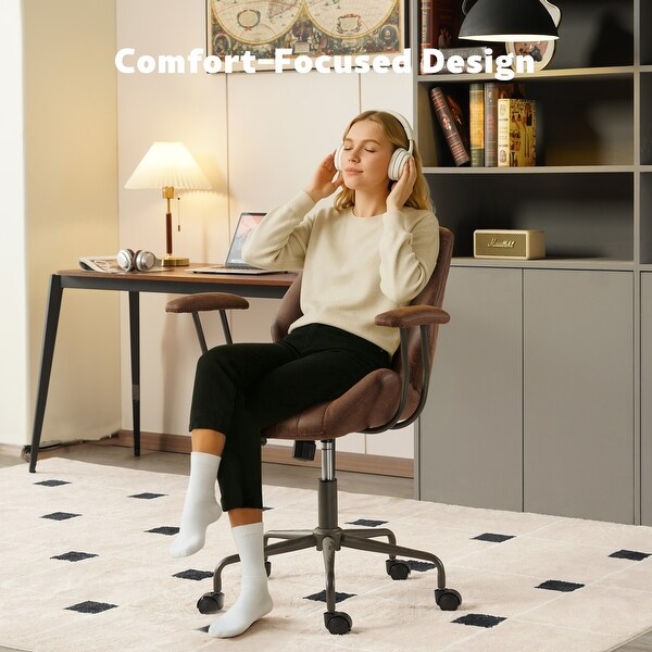 XIZZI Vintage Suede Fabric Office Chair with Armrests and Swivel
