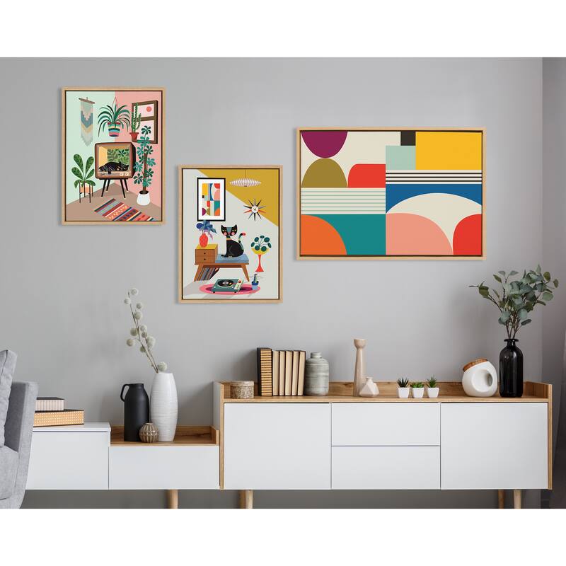 Kate and Laurel Sylvie TV Cat Bed Framed Canvas by Rachel Lee