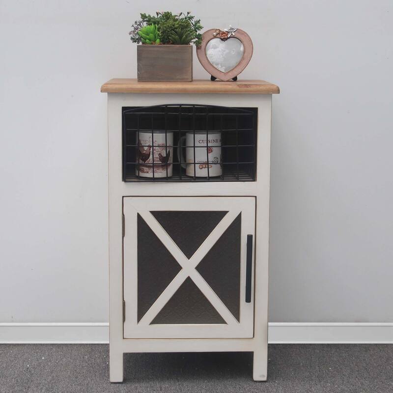 Farmhouse Cabinet Storage with 1 Black Metal Basket and 1 Barn Glass Door, 26.2" H