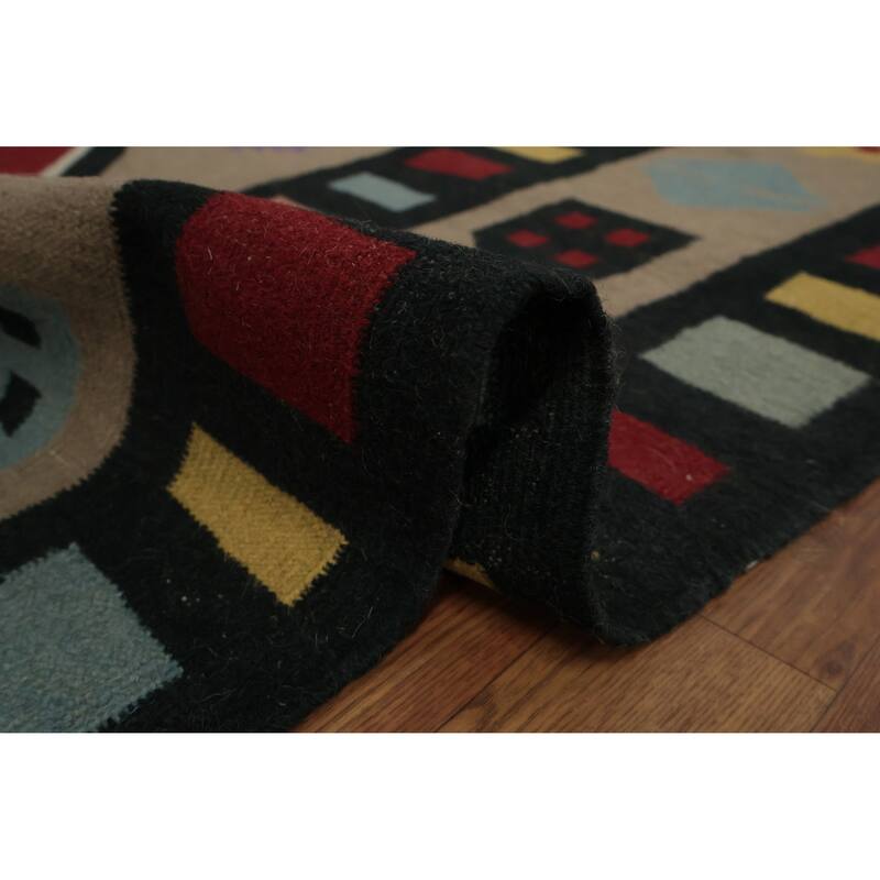 Hand Woven Oriental 100% Wool Carpet Southwestern Tribal Brown Kilim Area Rug - 10' 5'' X 8' 6''