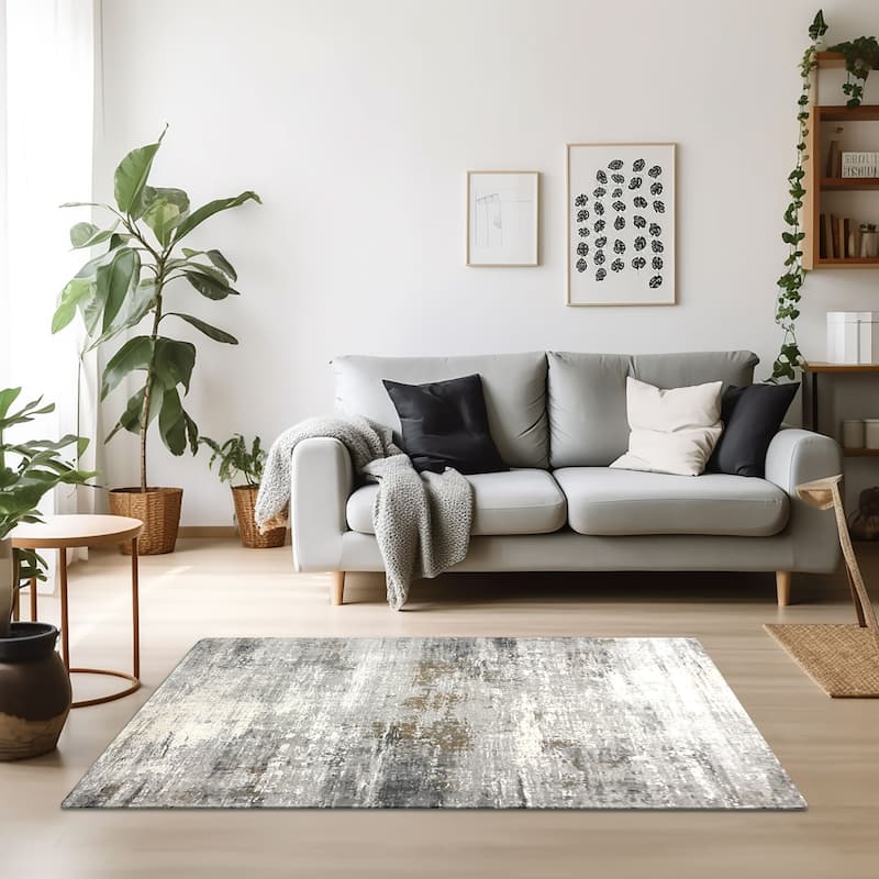 HERAT ORIENTAL Turkish Modern Erased Design Wool & Silk Rug - 5'3" x 7'7"