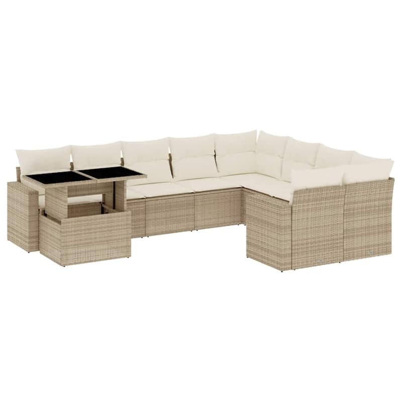 vidaXL Patio Sofa Set with Cushions Outdoor Furniture 10 Piece Poly Rattan - 24.4 x 24.4 x 27.2